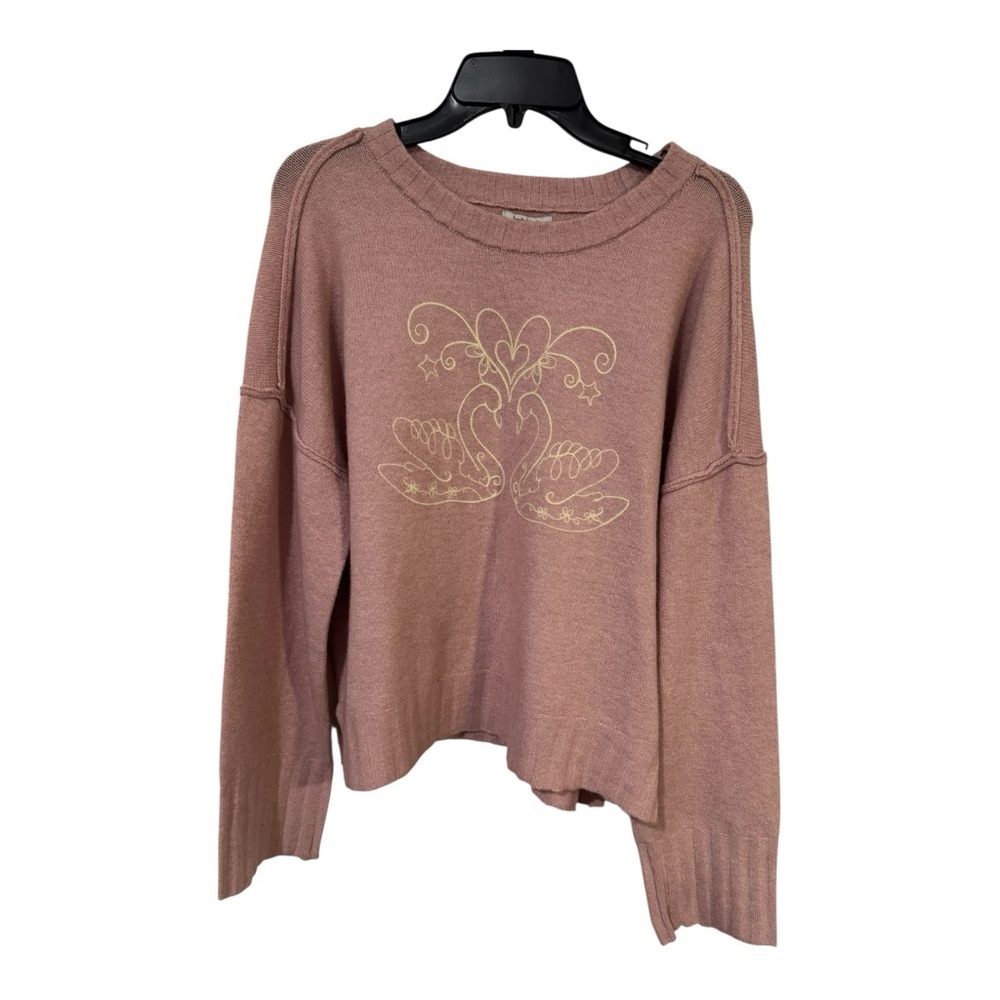 Haute Hippie Swan Embroidered Pink Sweater XL Boho NWT - Picture 2 of 7